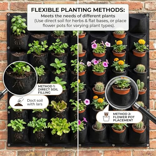 Jardinière murale verticale premium en feutre robuste à 72 poches
