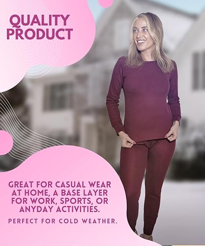 Miniatura 5 de MISS POPULAR Juego térmico de 2 piezas para mujer, camisa de manga larga, pantalones, juego de capa base térmica para clima frío