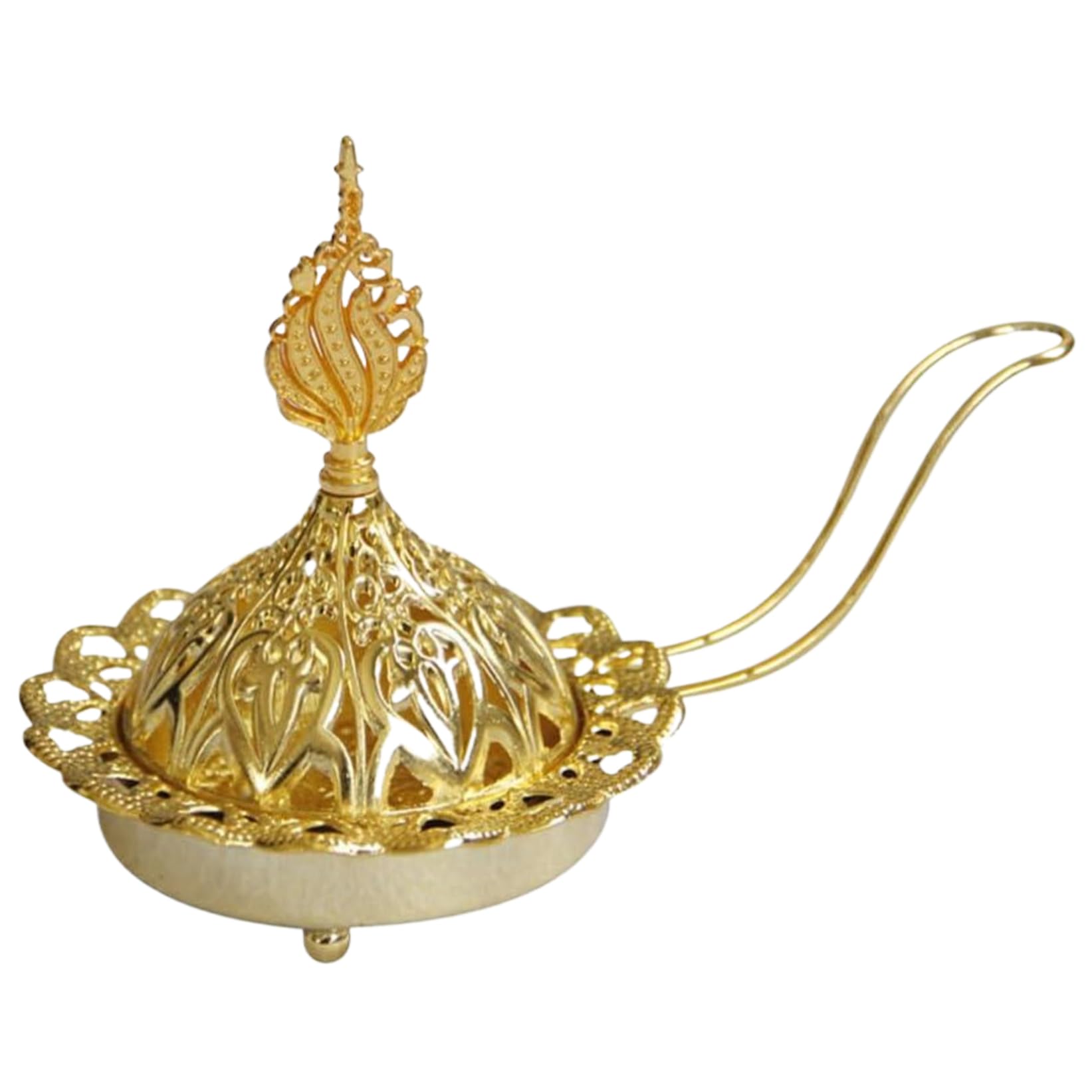 CAKEEYUM Arabian Incense Burner Frankincense Charcoal Incense Stand Ideal for Aromatherapy Yoga and Spa Home and Christian Church Censer (Gold)