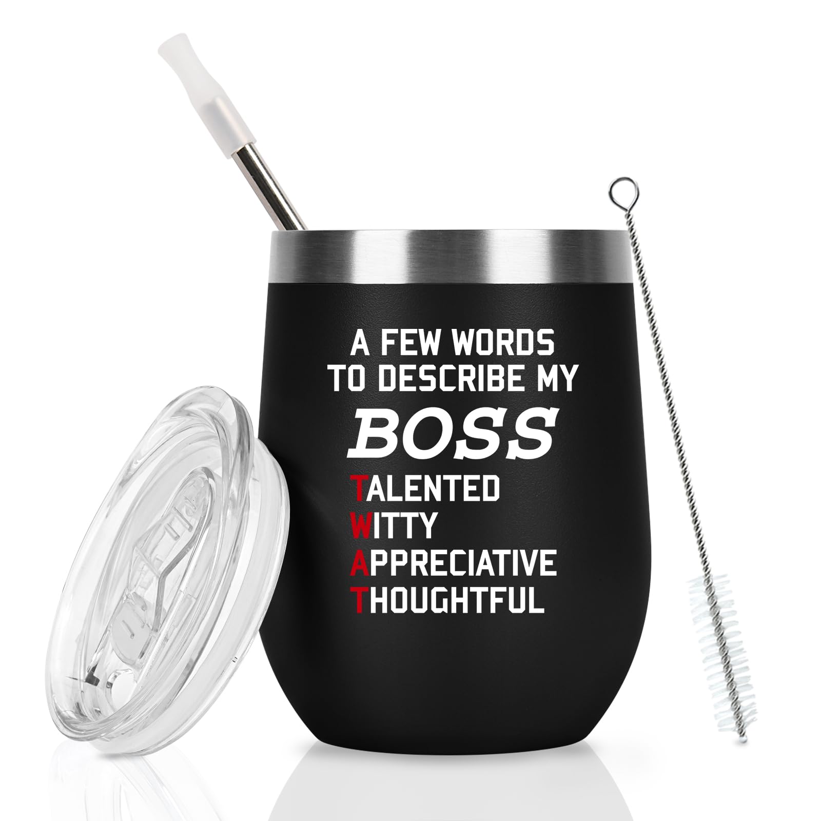 Livole Boss Mug, Boss Gifts for Men, Christmas Gifts for Boss, Manager, Colleagues, Men, Funny Work Gifts, A Few Words to Describe My Boss, 12oz Insulated Coffee Mug, 350ml Tumbler with Straw and Lid