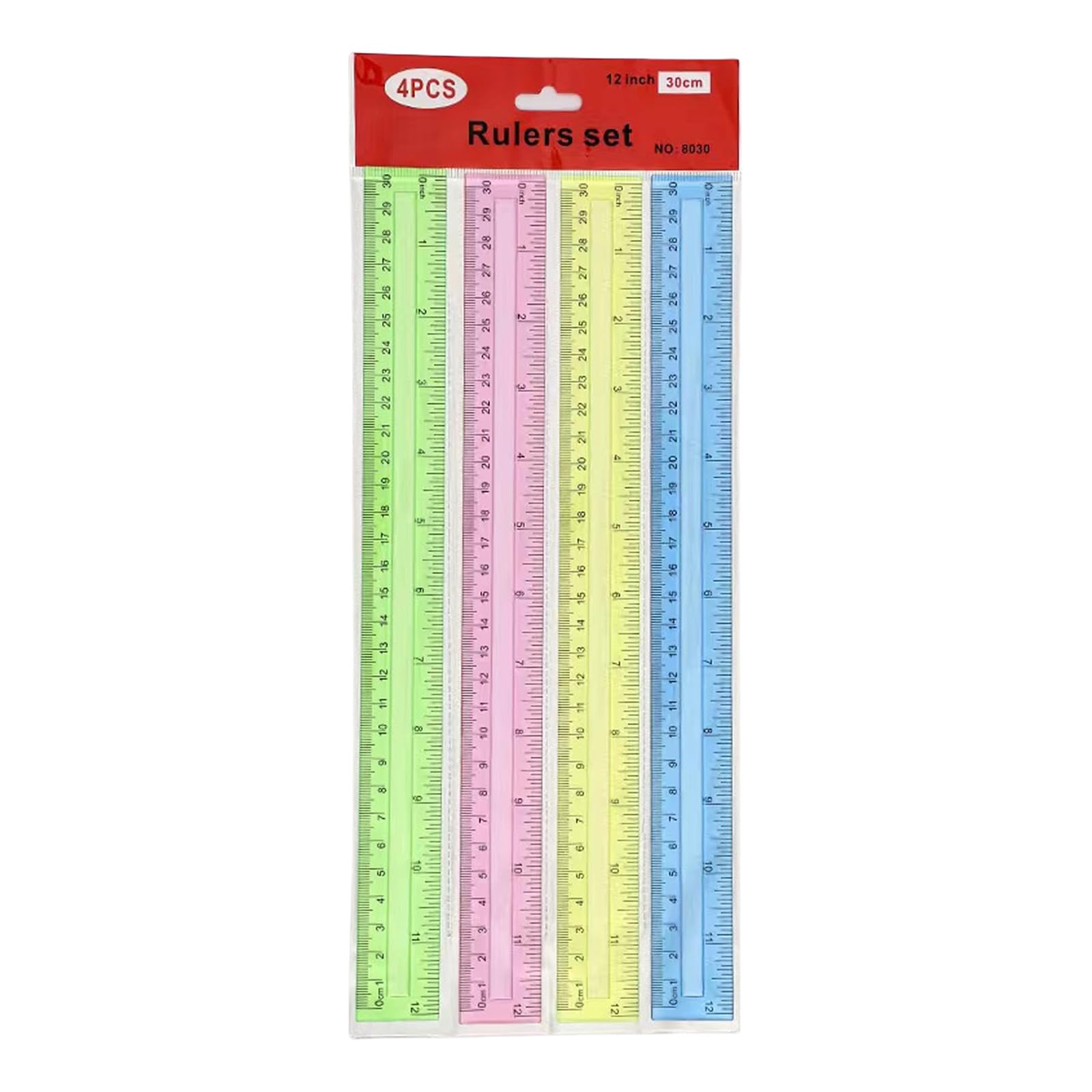 4Pcs 12Inch Clear Ruler with Inches and Centimeters Scale Math Measuring Tool for Student Teacher Drawing Drafting Student Ruler Set