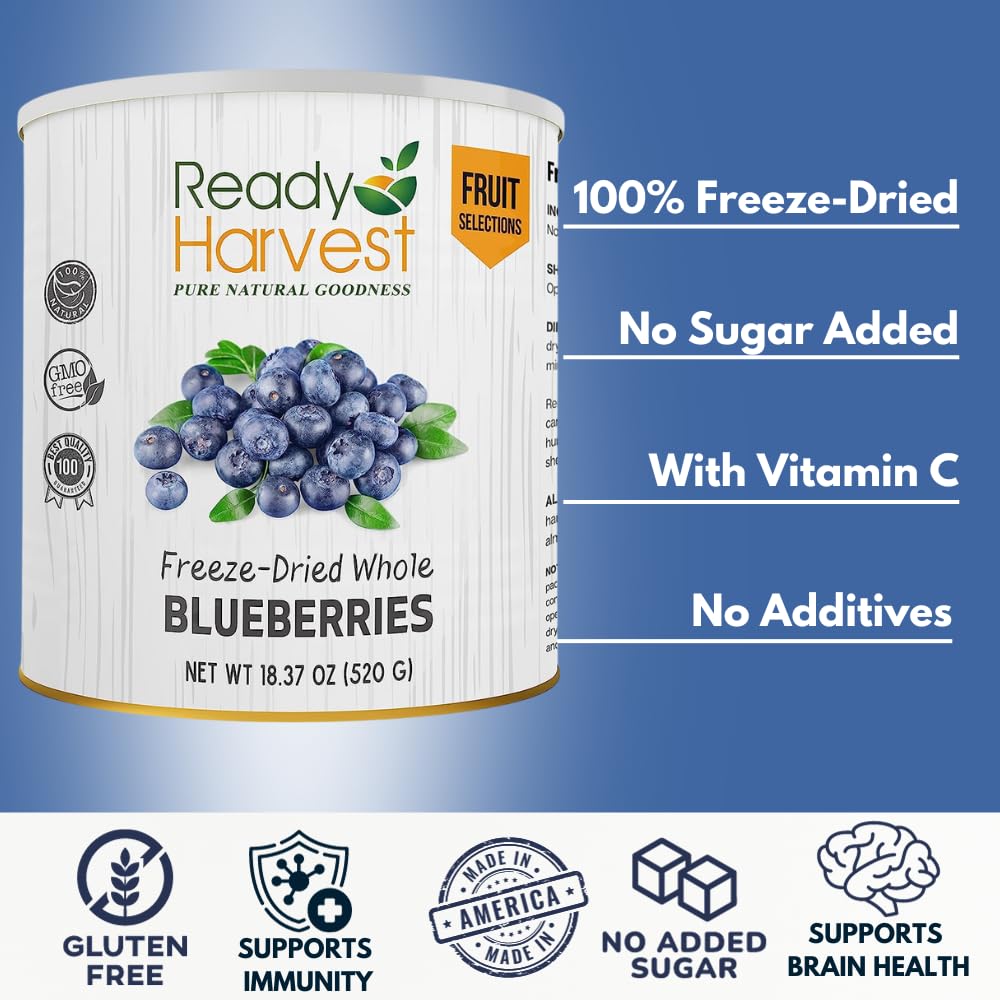 Ready Harvest Freeze-dried Blueberries Fruit Healthy Snacks Trail Mix Camping food, School Snacks or Emergency Food Supply 30 Years | #10 Can