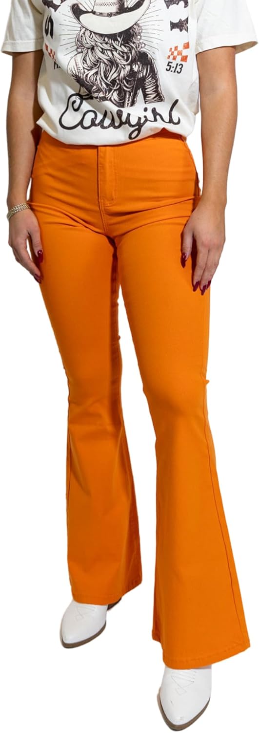 Willow Boutique High Rise Womens Jeans Flare | Stretchy Bootcut Jeans for Women | Flare Pants for Women - Orange