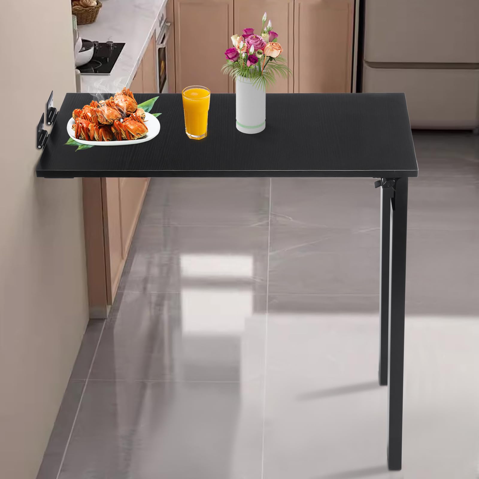 Table de salle à manger pliante murale - Table de cuisine pliable - Peu encombrante - Charge maximale : 60 kg - Pour salle à manger, chambre à coucher, bureau, etc (noir)