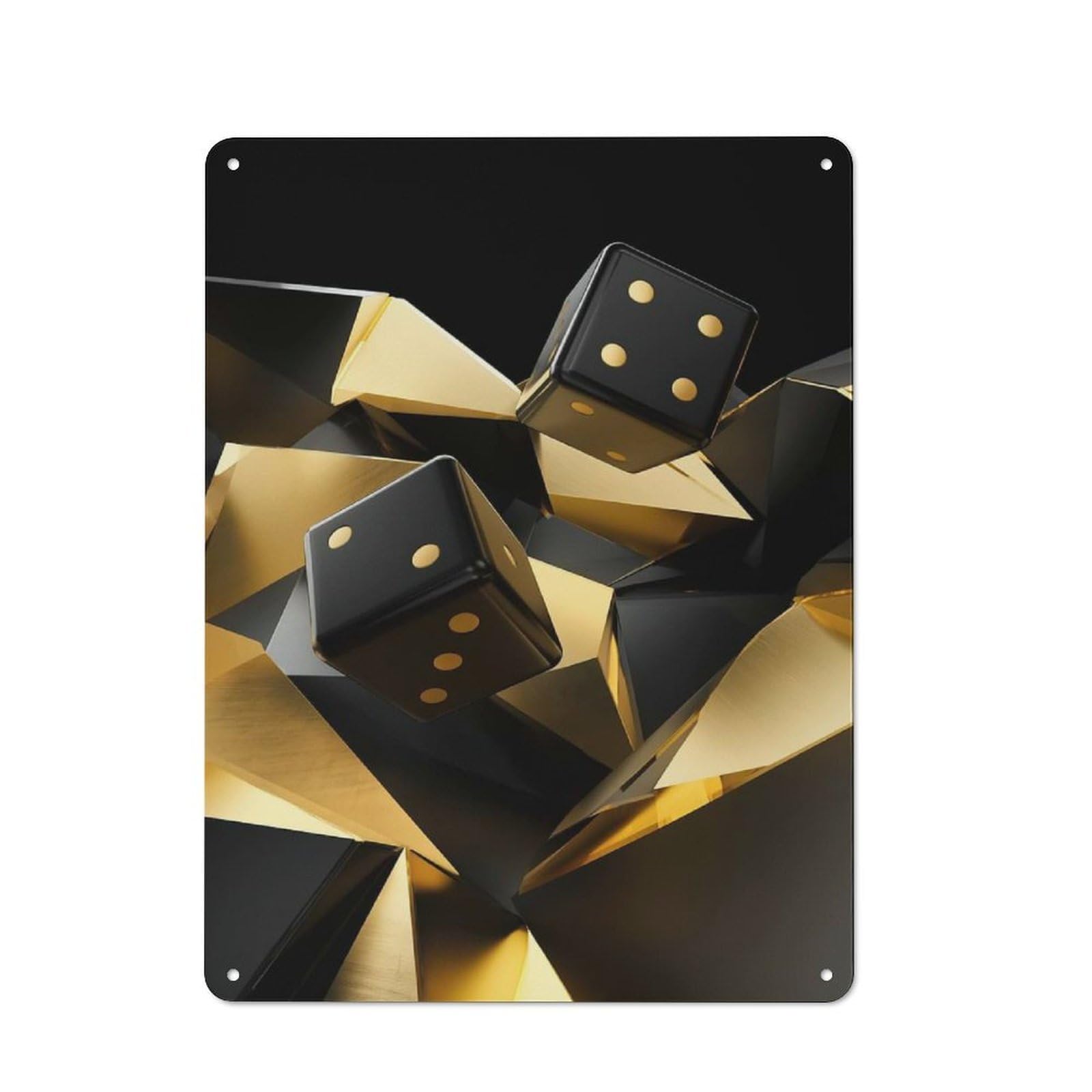 Black And Gold Dice Retro Tin Wall Plaque 40x30cm for Home Office Or Studio, for Cooler-month Interiors with Retro Character