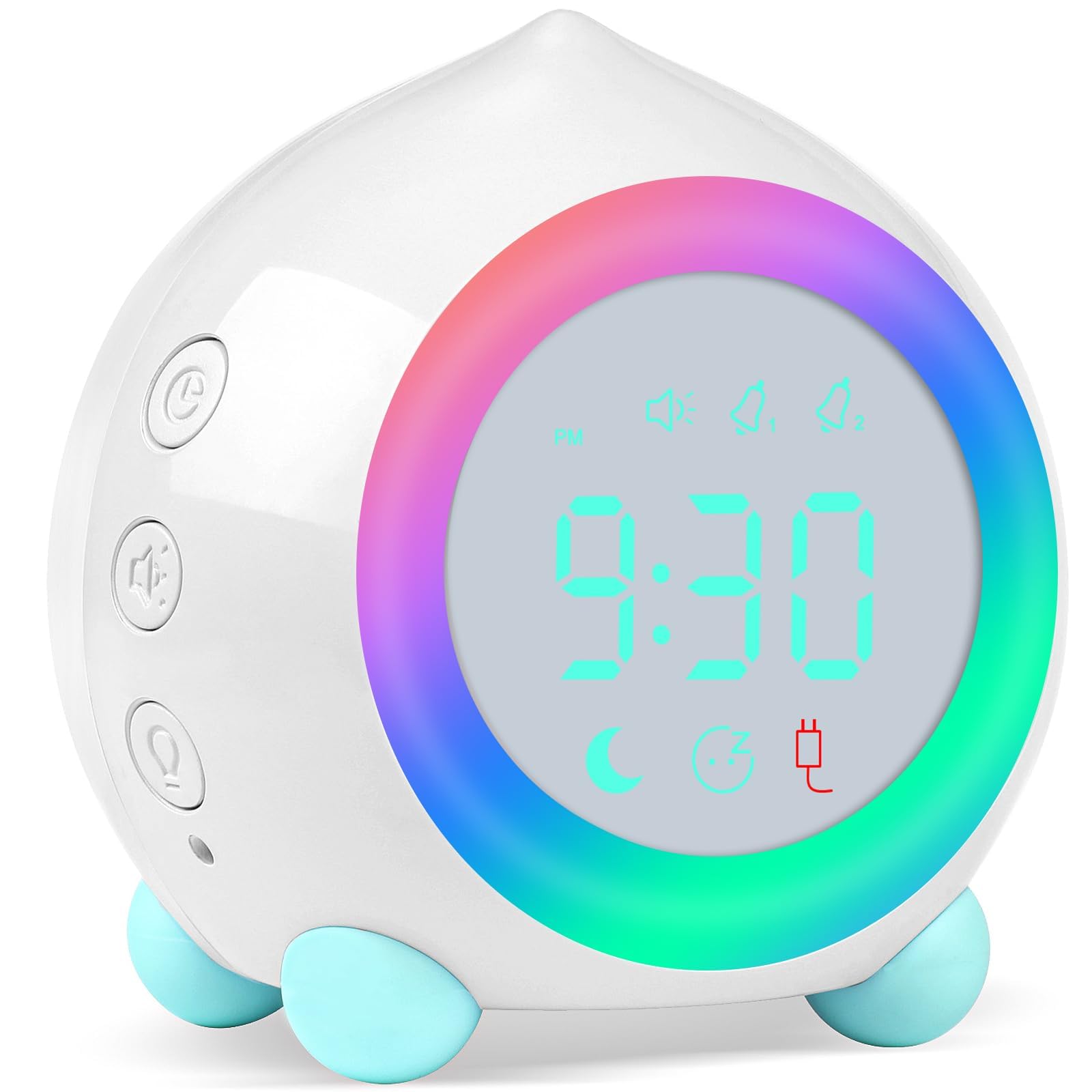 AyybbooPROKING Alarm Clock Digital for Kids Sunrise Simulator Alarm Clock Bedside Mains Powered for Girls Boys Bedroom with LED Wake Up Light & Night Light Lamp Silent Alarm Clock (White)