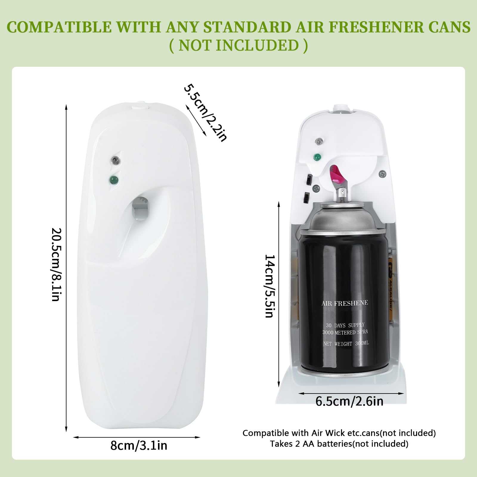 Dispensador automático de ambientador, pulverizador de aerosol de fragancia ajustable automático para baño, hotel, oficina y área pública, blanco, repuesto de ambientador no incluido