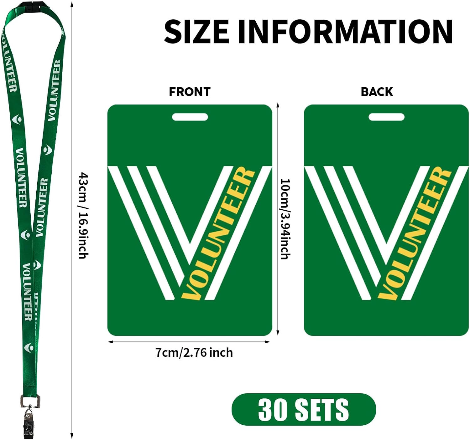 30 Pack Volunteer Lanyard with PVC Card Pass Volunteer Identification ID Badges Bulk Breakaway Lanyard for Activity Fundraising Church School Events Donation Activities