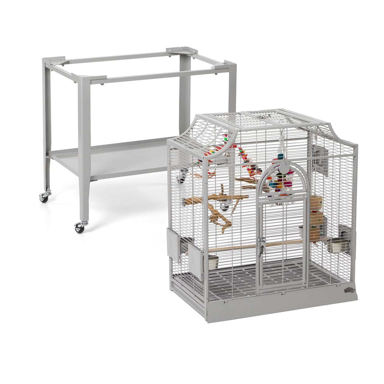 Montana Cages | Premium Vogelkäfig Madeira I Vogelkäfig für Sittiche, inkl. Anflugklappe, Freisitz, 4 Edelstahlnäpfe, AVILON Pulverbeschichtet, Platinum Edition, ca. 69 x 45 x 141cm