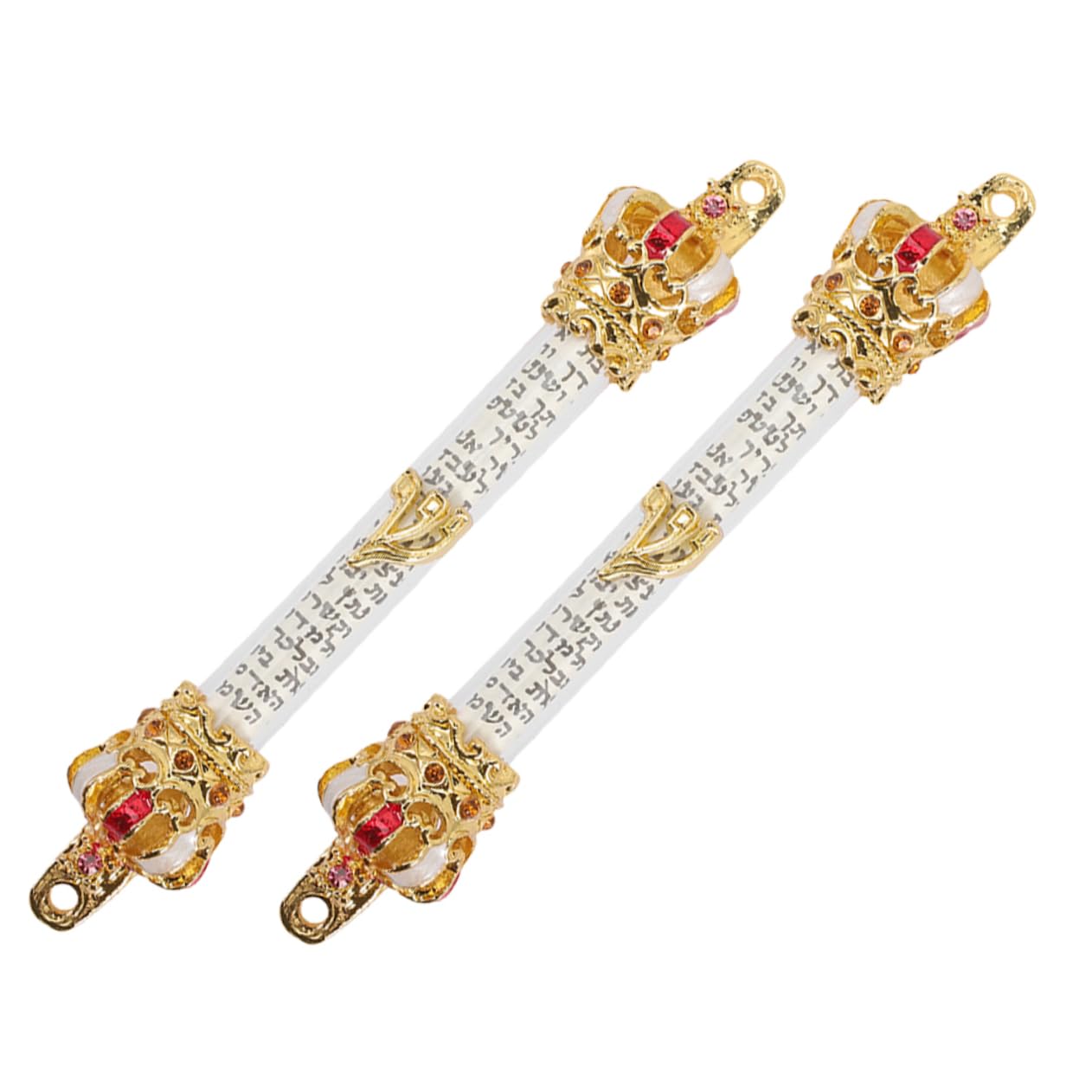 OUNONA 2pcs Judaica Metal Mezuzah - Hebrew Blessing with Scroll Crown Design Door Decoration for Jewish Hannukah House Warming and Religious Present