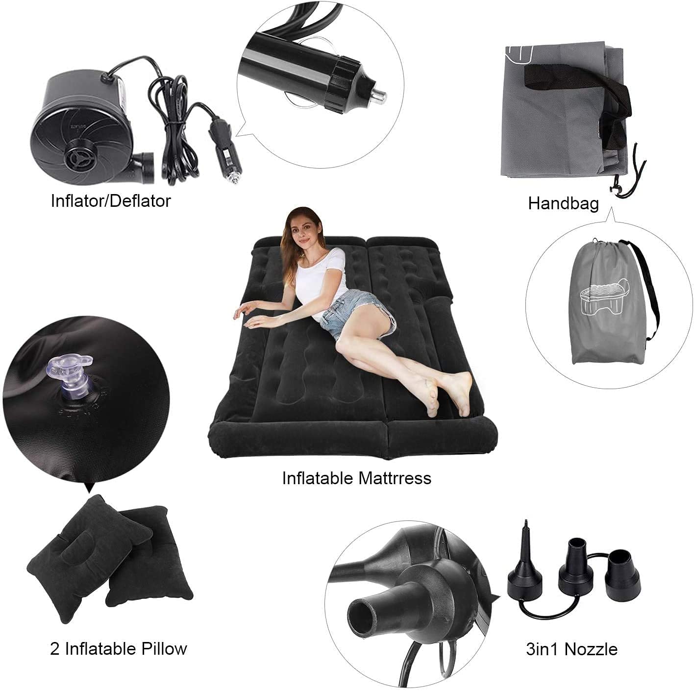 FBSPORT Upgrade Car Travel Inflatable Mattress Air Bed Cushion Camping Universal SUV Extended Air Couch with Two Air Pillows