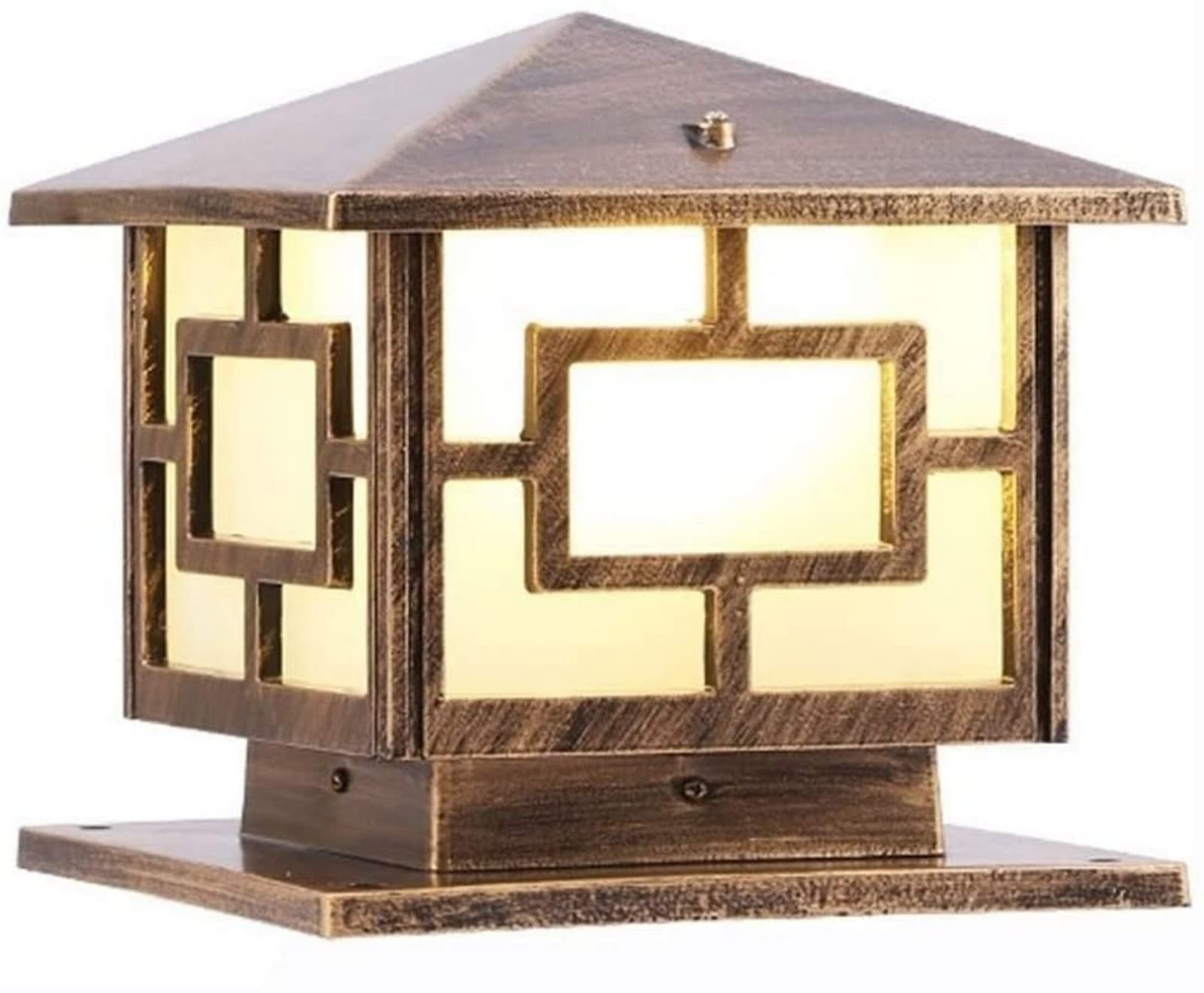 QUSYZD Lamp Post Lights Outdoor, Courtyard Light Waterproof Pedestal Light, Antique Square Led Pillar Lamp Acrylic Lampshade Column Lantern Decor Deck Yard Gate Porch Bollard,25x25x25cm