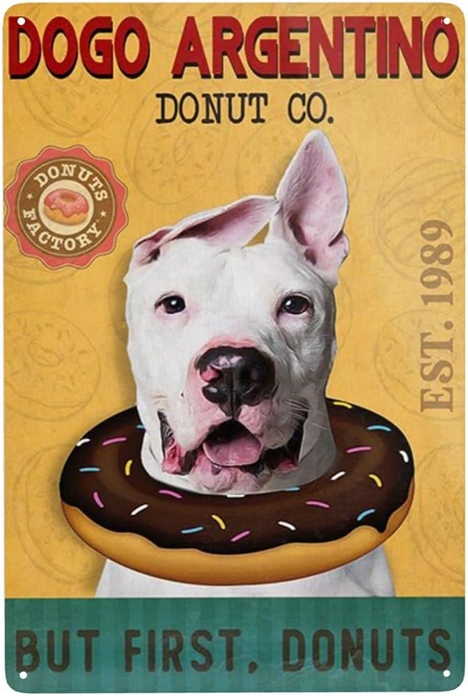 rayprint Funny Tin Metal Signs Dogo argentino donut company Vintage Sign Retro Tin Signs Vintage Metal Tin Sign For Bar Home Wall Metal Decoration 8×12Inch