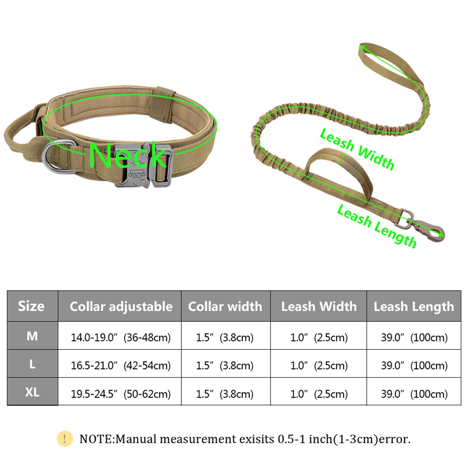 Correas Extensibles Collar táctico Militar para Perro, Correa elástica elástica, Collar de Nailon para Mascotas, Perros Grandes Correa de Perro(Black Set,M)