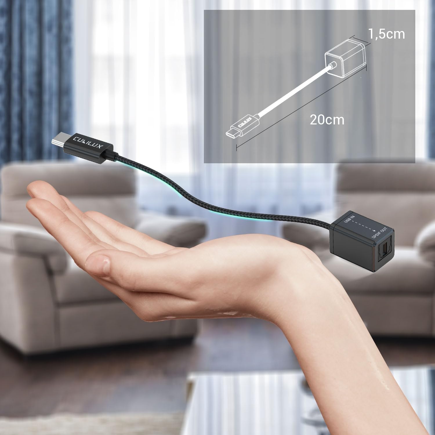 Cubilux USB C auf SPDIF Optical Adapter, TOSLINK Audio Ausgang, 192 kHz / 24 Bit DAC, nur Ausgang, für MacBook und PC