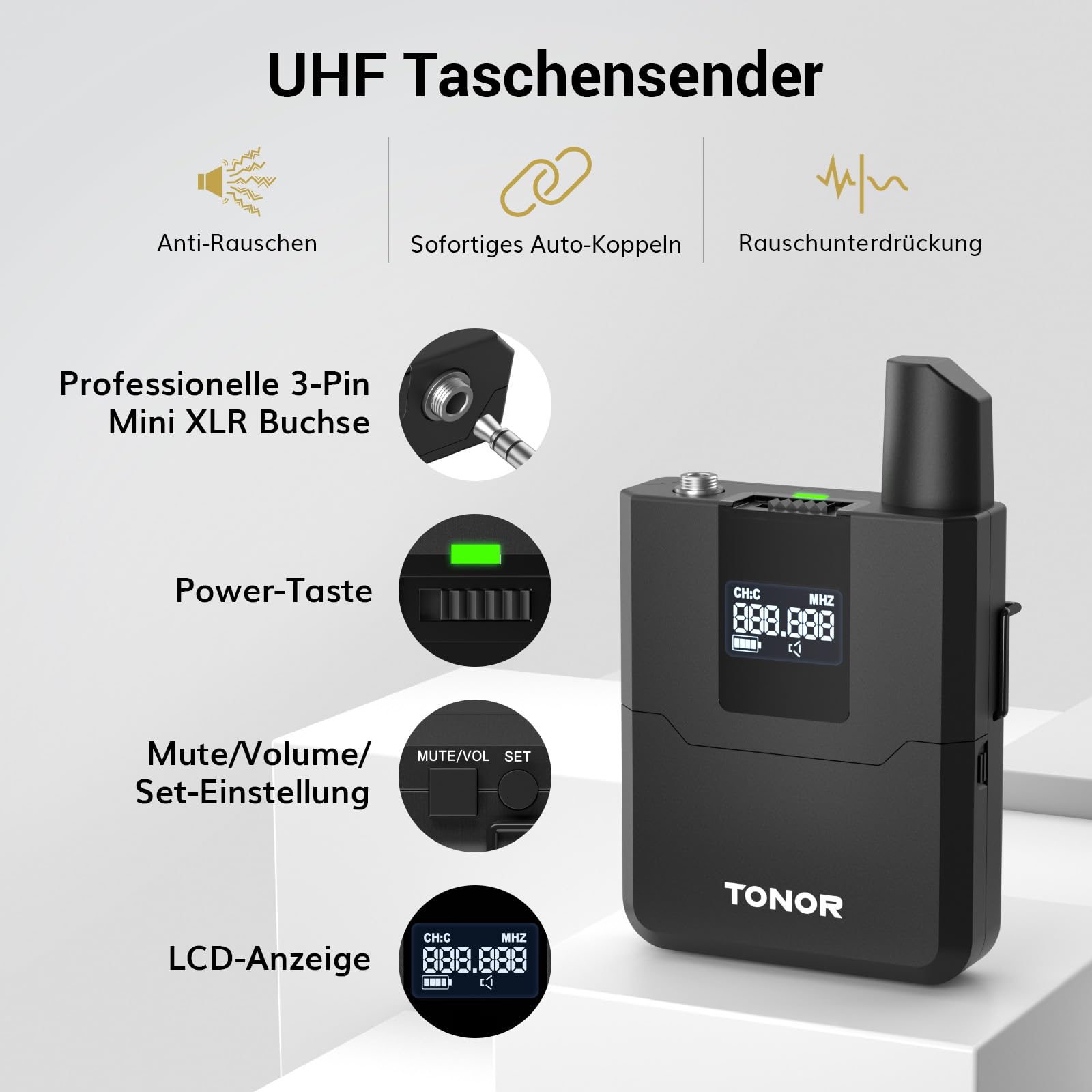 TONOR UHF Mikrofon Kabellos Set 4x5 Frequenzen 60 m Reichweite für Gesang Karaoke PA System TW362