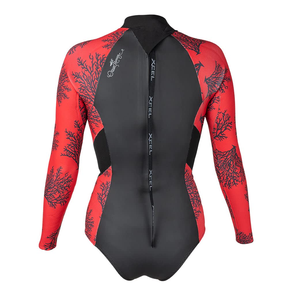 XCEL Womens Axis Water Inspired 2mm Long Sleeve Back Zip Glide Skin Springsuit - Black/Red Coral | 2