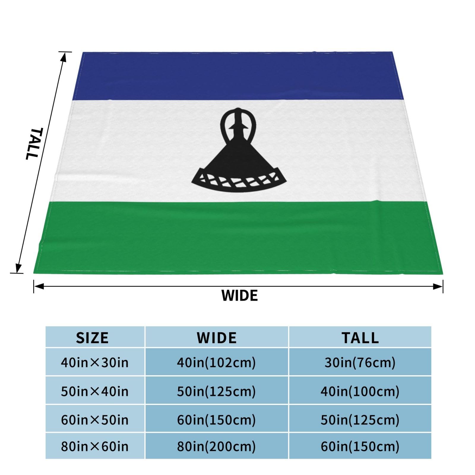Manta de viaje portátil de 80 x 60 pulgadas, suave, resistente a las arrugas, plegable, exquisita bandera de Lesotho