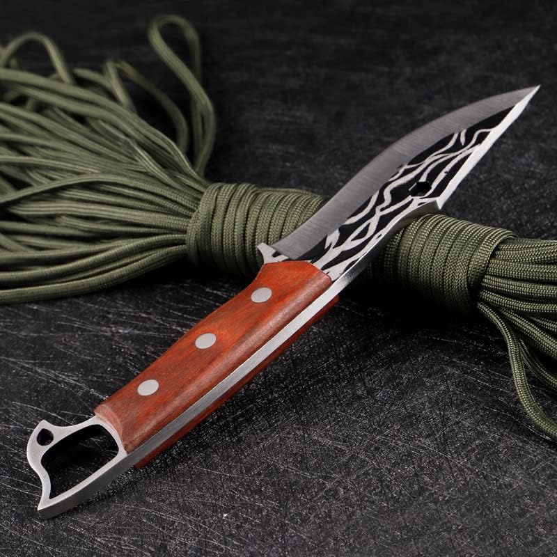 Miniatura 6 de KEENSUN Cuchillo de caza de hoja fija con hoja de acero inoxidable 3Cr13 y mango de madera, cuchillo de supervivencia al aire libre, herramienta