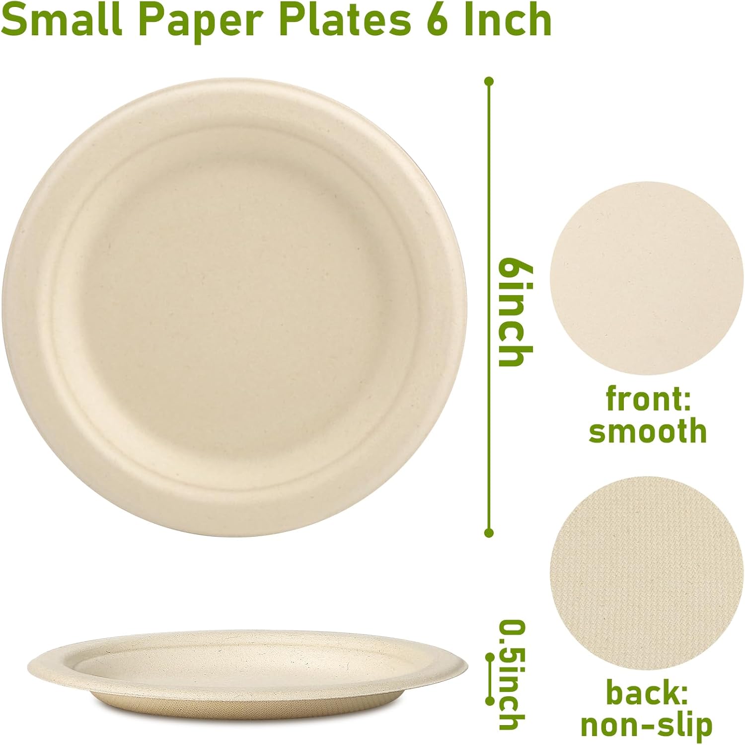 Small Paper Plates, 100 Pack Paper Plates 6 inch, 100% Compostable Plates Eco Friendly Disposable Plates, Small Dessert Plates, Brown - Image 2