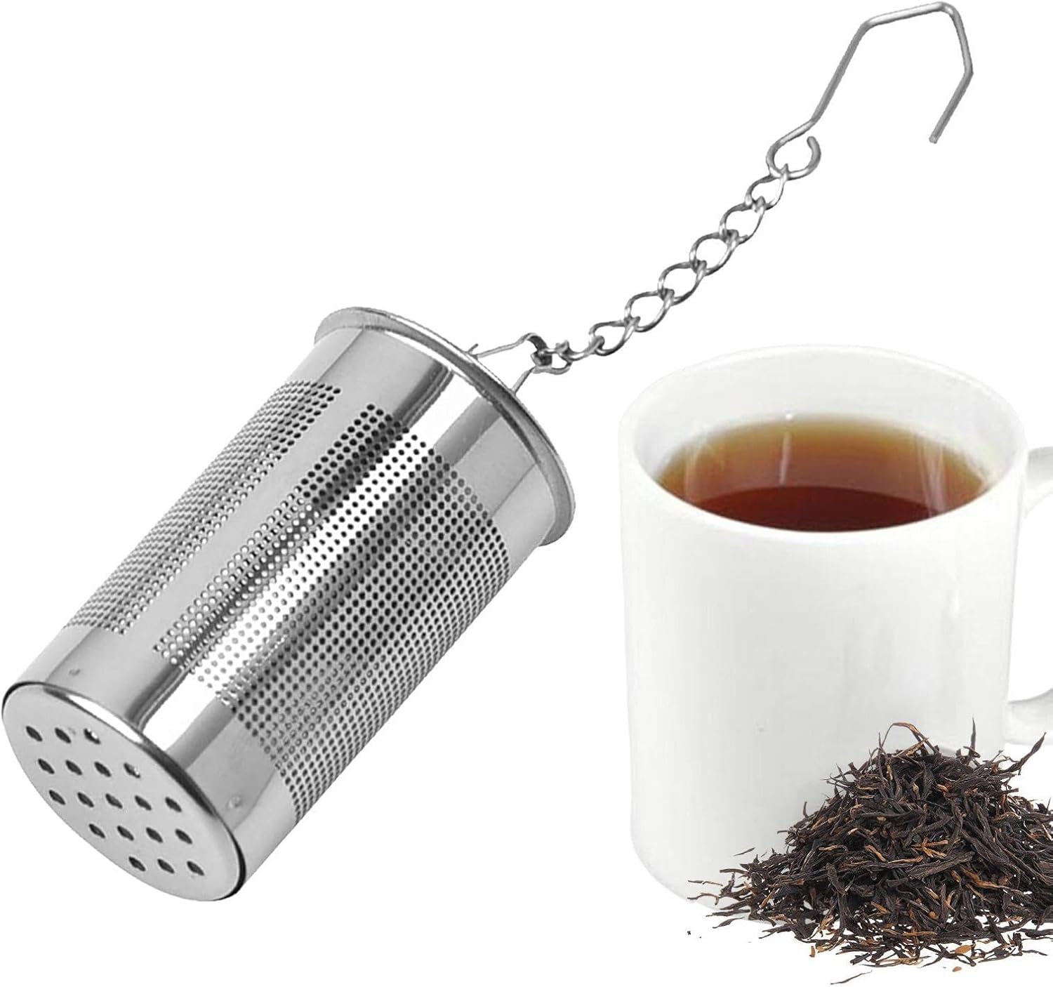 1Pc Stainless Steel Loose Leaf Tea Strainer - Infuser Filter with Chain Hook for Fruit Tea, Spices, Tapot, Tea Accessories