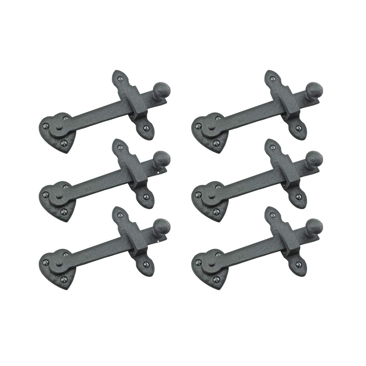 Renovators Supply Manufacturing Black Wrought Iron Heart Style Flip Gate Latch 4 in Barn Door Fence Lock Pack of 6