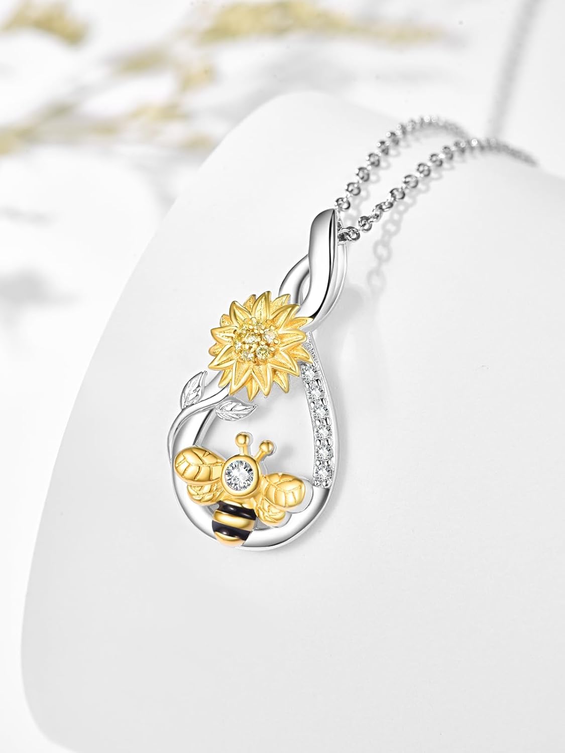 Bee Sunflower Pendant Necklace for Women 925 Sterling Silver 18K Gold Plated Bumble Bee Jewelry Gifts for Bees Lovers - Image 2