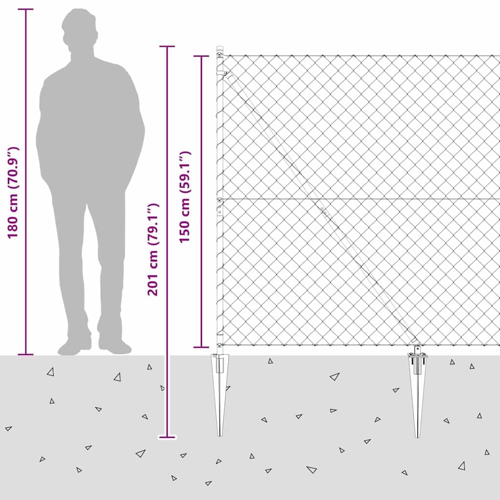vidaXL Ogrodzenie z łańcucha z kolcami 10 x 1,5 m Stal pokryta PVC