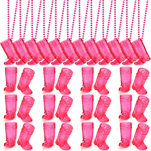 Sieral Boot Shot Glasses on Beaded Necklace Plastic Cowgirl Shot Glass Cup Necklace Bride and Groom Supply for Bachelorette Carnival Party Birthday Wedding Supply(Transparent Rose, 36 Pcs)