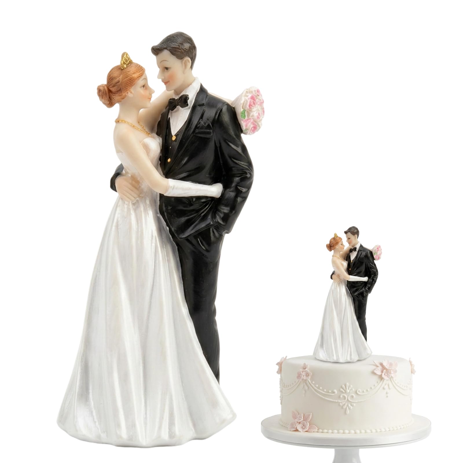 1Pcs Wedding Cake Topper, Bride and Groom Cake Topper Traditional Design, Mr and Mrs Cake Topper for Wedding Celebrations, Just Married Cake Topper with Classic Black Suit Style