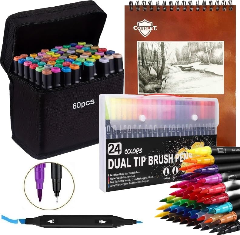 See full amazon price history chart for Corslet 85-Piece Art Set – Includes 60 Dual Tip Alcohol Markers, 24 Dual Tip Brush Pens, and 1 Bleedproof Marker Pad (200gsm) – Ideal for Drawing, Sketching and Calligraphy – and Suitable for All Ages Corslet 85-Piece Art Set – Includes 60 Dual Tip Alcohol Markers, 24 Dual Tip Brush Pens, and 1 Bleedproof Marker Pad (200gsm) – Ideal for Drawing, Sketching and Calligraphy – and Suitable for All Ages (B0DFQCPFCZ) Amazon Price History, Amazon Price Tracker