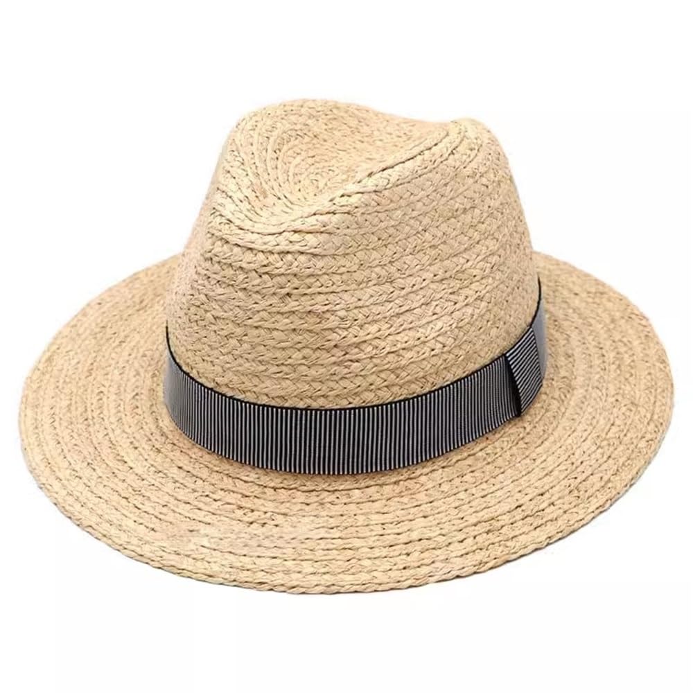 Cappello da Spiaggia in Paglia per Uomo Cappello a Bombetta con Tesa Larga in Paglia da Uomo Viaggio Estivo all'aperto