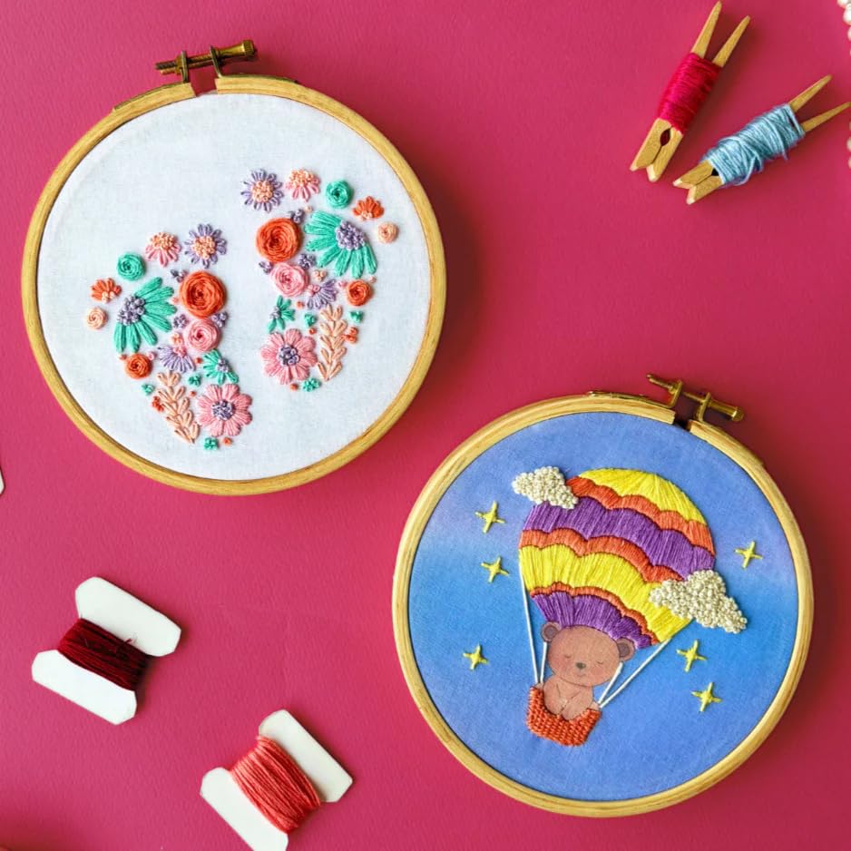 KNOT YOUR TYPE Mom-to-Be DIY Embroidery Kit for Beginners | Hand Embroidery Craft Kit with Complete Stitching Materials | Relaxing Art & Craft Gift Set for Pregnant Women | Pack of 2