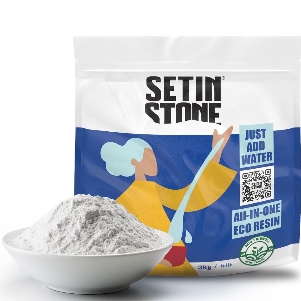 Unicone Art SETINSTONE Eco Casting Resin Powder Kit - Sustainable, Non-Toxic, Eco-Friendly, Water Based Formula - Easy to Use for DIY Art - 1 Bag Mineral + Polymer Powder - All in One (3kg/6lbs)