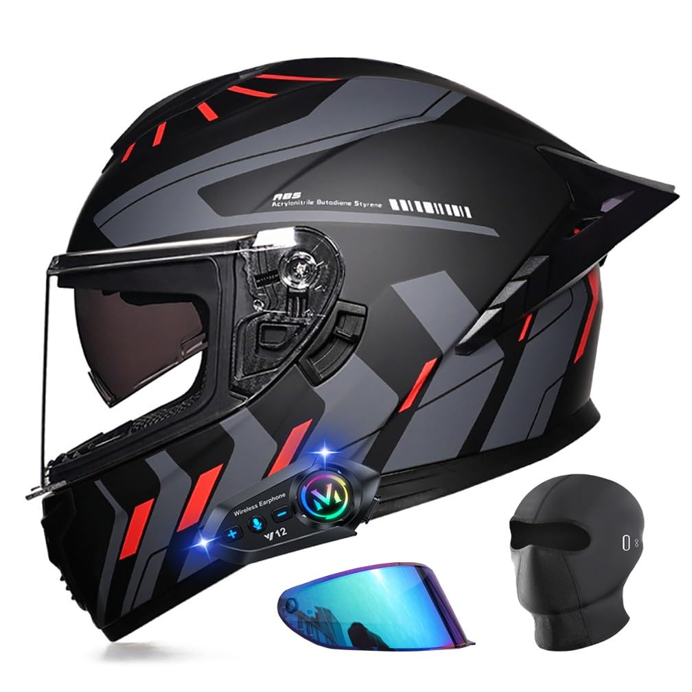 URYWTXY Motorbike Full Face Bluetooth Helmets, Adults Men Women ECE Approved Motorcycle Helmet Cool Rider Equipment, Lightweight Street Racing Touring Bike Rider Crash Helmets