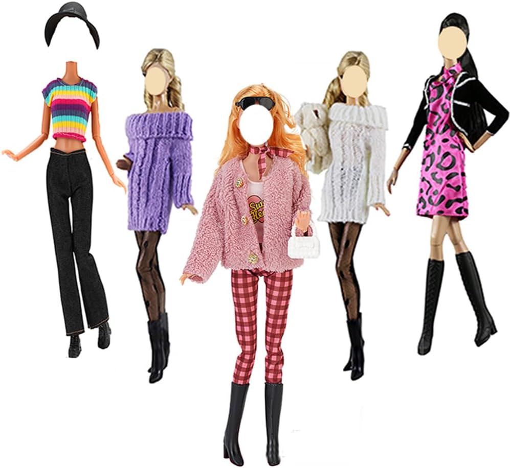 Doll Clothes, 5 Sets Outfits Spring Dresses Pants Windbreaker Hat for 11.5 inch Dolls Accessories Random Style (B)
