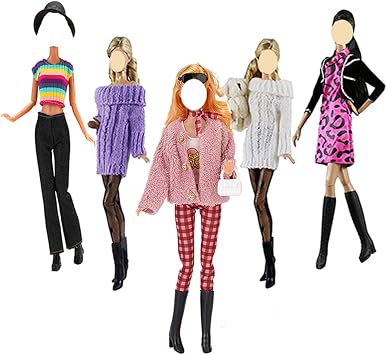 Doll Clothes, 5 Sets Outfits Spring Dresses Pants Windbreaker Hat for 11.5 inch Dolls Accessories Random Style B
