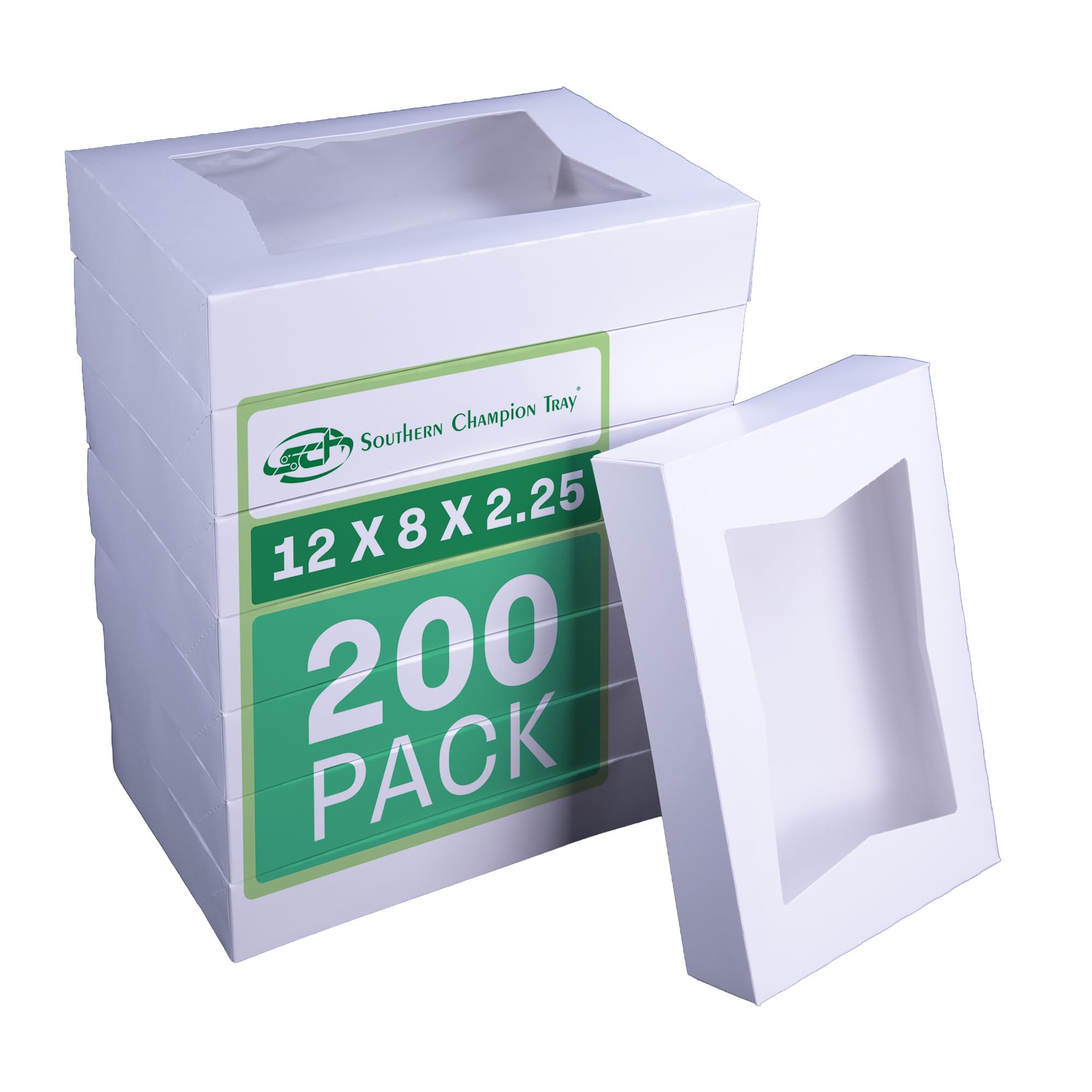 Paperboard White Window Bakery Box by SOUTHERN CHAMPION TRAY – 12" x 8" x 2.25", Cardboard, White, Pack of 200, Model 24343