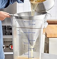 Vista 2 de Piazza Colador grande de acero inoxidable con soporte de gancho frontal, 9.4 in de diámetro