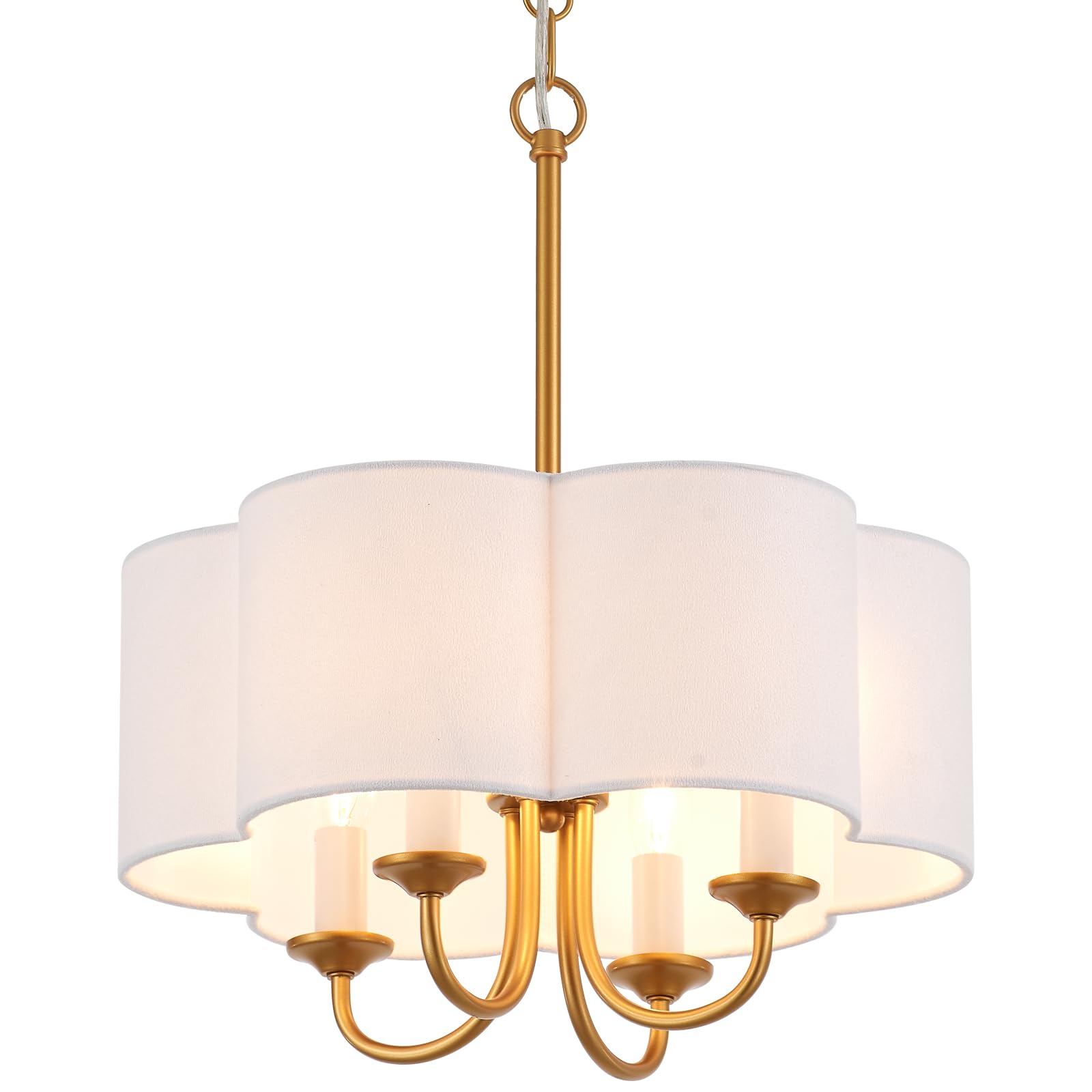 16” Modern Chandelier with Off-White Fabric Drum Flower Cloud Shade 4-Light Brass Adjustable Pendant Light for Kitchen Island Dining Room Living Room Bedroom, UL Listed