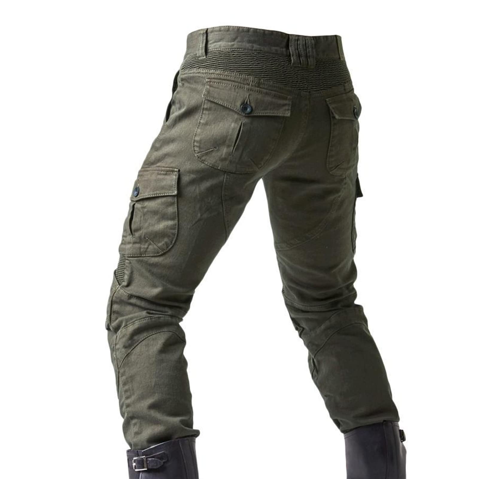 Jeans Da Motociclista Da Uomo Protettivo CE Protettivo Rimovibile Per Anca E Ginocchio Modern Fit Con Protezioni 4X (Green,S)