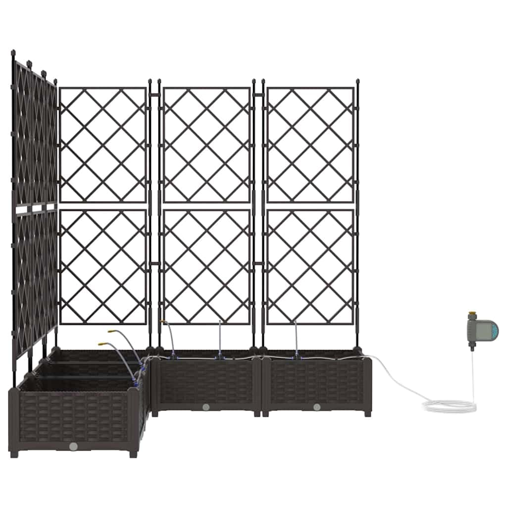 Jardinera para jardín, 5 unidades, color marrón, plástico, 120 x 120 x 126 cm, con sistema de riego para terraza, balcón, exterior, resistente a las heladas, almacenamiento de agua, ideal