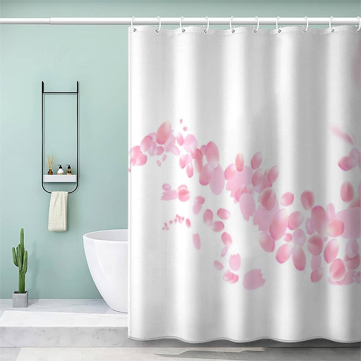 AOLIGL Cherry Blossom Petals Shower Curtain 120x180cm for Bathroom Kitchen Washable Bathroom Curtain Flower Pink, Polyester Fabric Bathroom Curtain Anti Mould Shower Curtain Kids — image 1