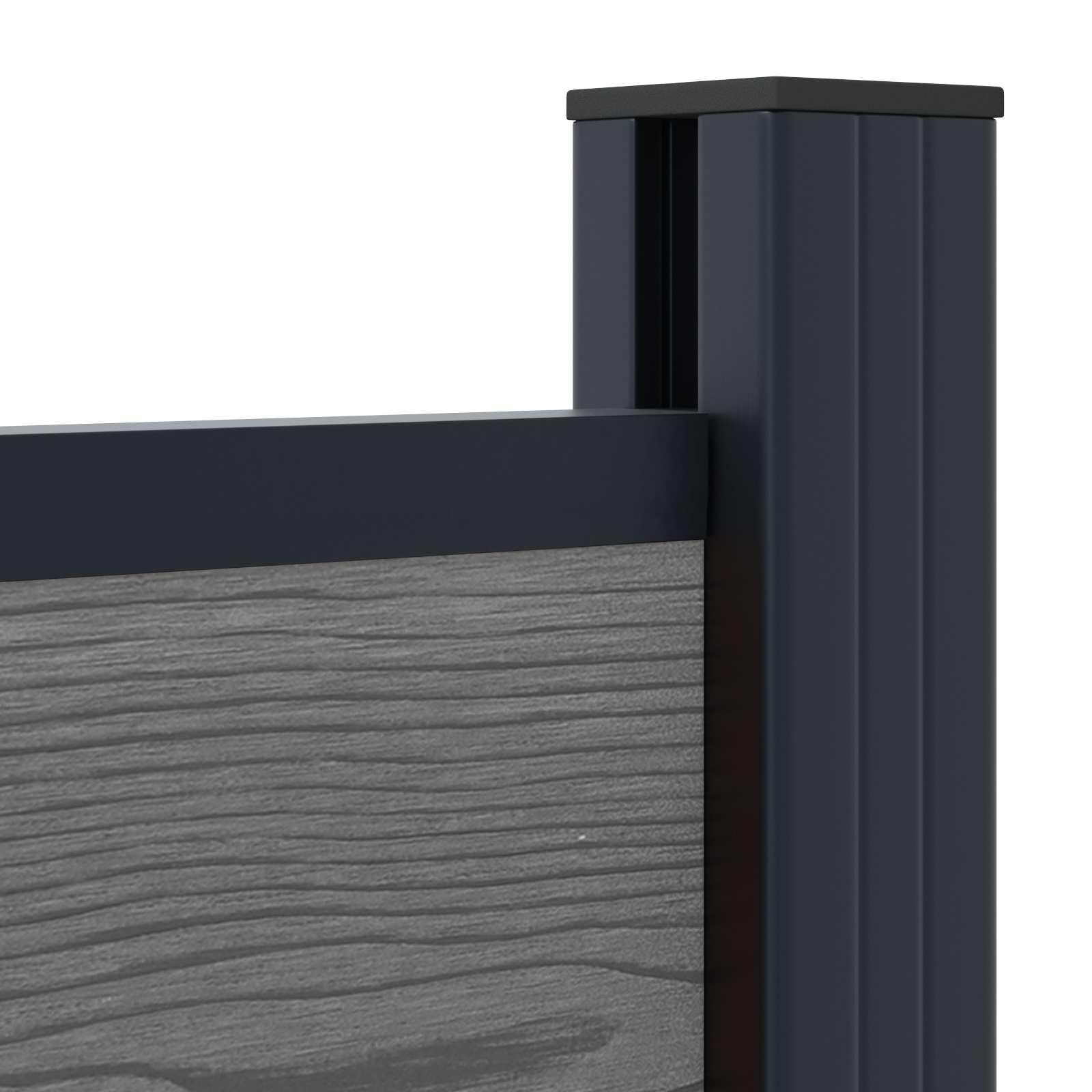 Panneau de clôture WPC et aluminium gris 180 x 105 cm avec poteaux rigides pour jardin terrasse extérieur, barrière modulable décorative offrant sécurité, intimité et protection durable