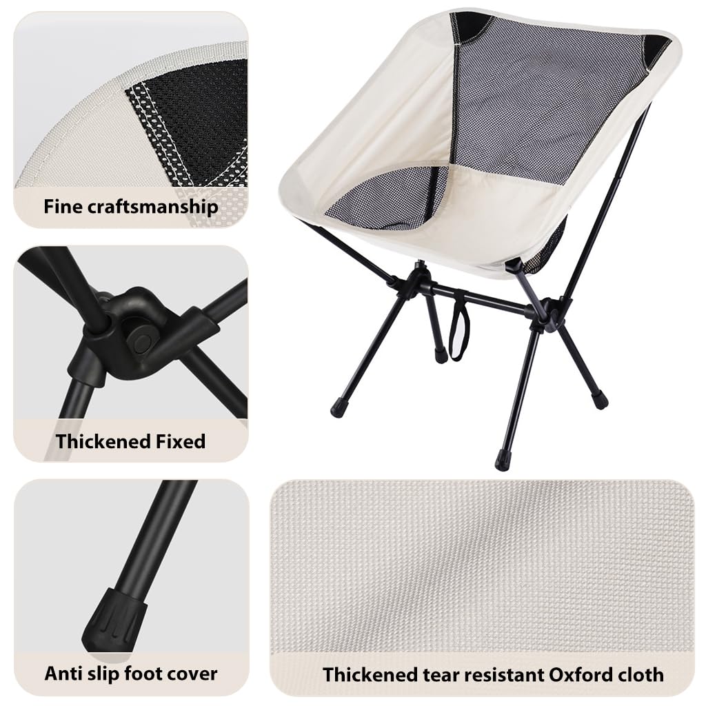 PROBEROS Portable Chair Folding Camping Chair Outdoor Chair With Carry Bag 600D Oxford Cloth Camping Chair Max 300 Lbs Weight Capacity Breathable Folding Chair For Camping Fishing, White - Image 4 thumbnail