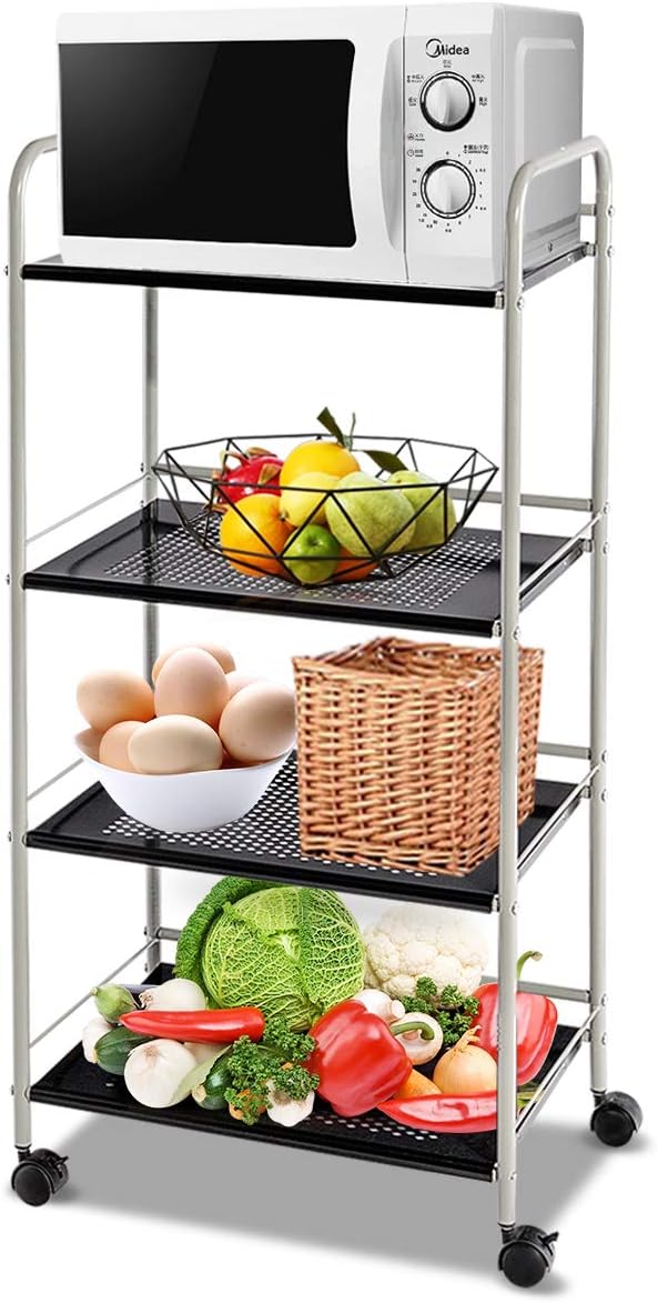 Giantex Standing Bakers Rack Utility Cart Rolling Cart Storage Steel Shelf Rack Metal Mesh Tier for Commercial Kitchen Warehouse Garage Bathroom Organizer Shelves W/Lockable Wheels (19.5 L)