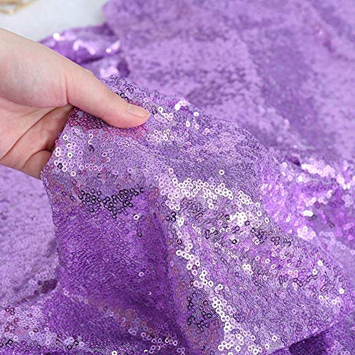 Image of B-COOL Round Sequin Tablecloth Party Decor: 120 Inch Table Cloth Lavender Glitter Fabric Overlay for Indoor Outdoor Dining Parties Home