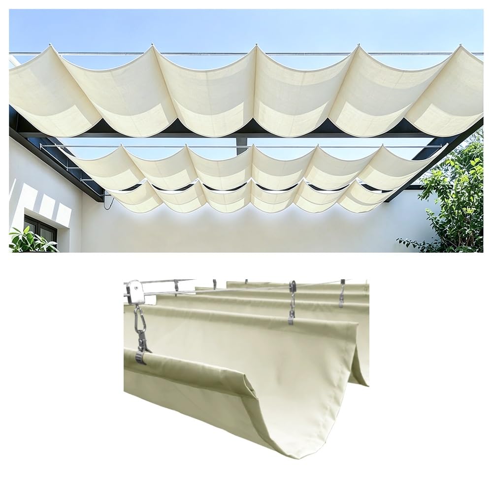 Exproyzk Waterproof Material Outdoor Retractable Wave Sun Shade Canopy, Uv Block Waterproof Fabric, Patio Replacement Canopy, For Patio Pergola Backyard Balcony(1.2X4m)