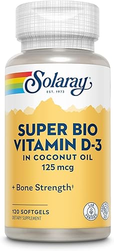 SOLARAY Super Bio Vitamina D3 en aceite de coco – Vitamina D3 5000 UI – Suplemento de salud ósea y apoyo inmunológico – Verificado en laboratorio,