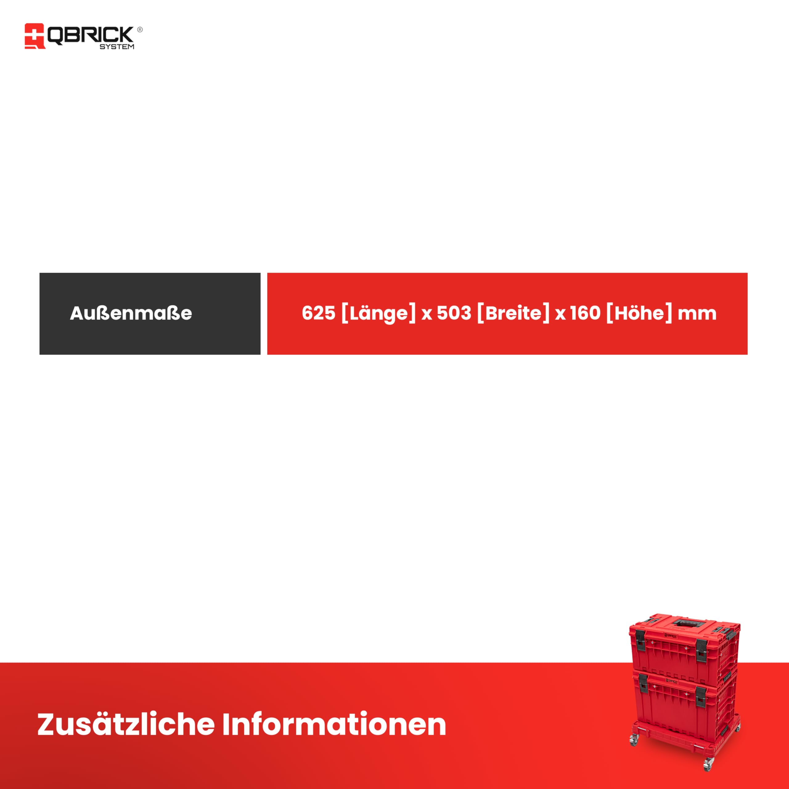 QBRICK SYSTEM Hulajnoga transportowa na kółkach, nośność 120 kg, platforma, RED Ultra HD, kolor czerwony, 625 x 503 x 160 mm